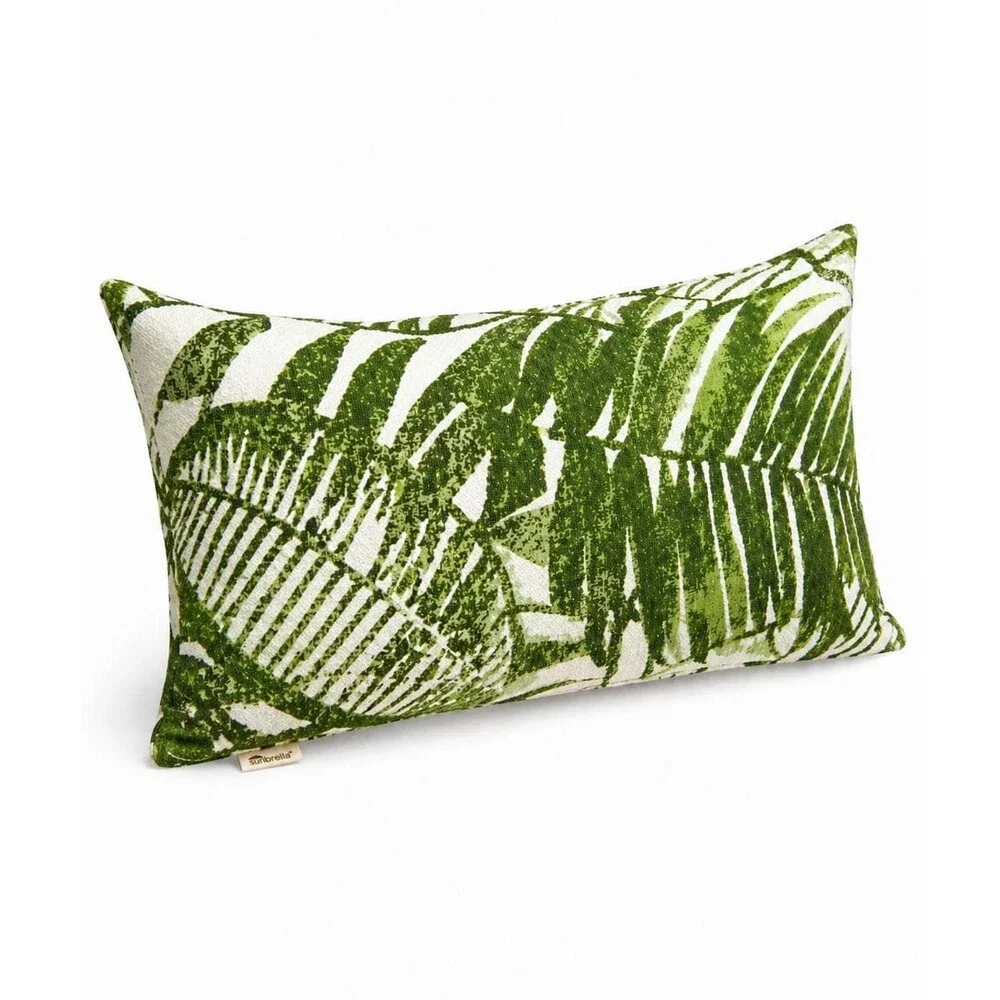 Pottery Barn Sunbrella Lumbar Pillow Green Tropical Leaf Outdoor Cushion 12x24 P